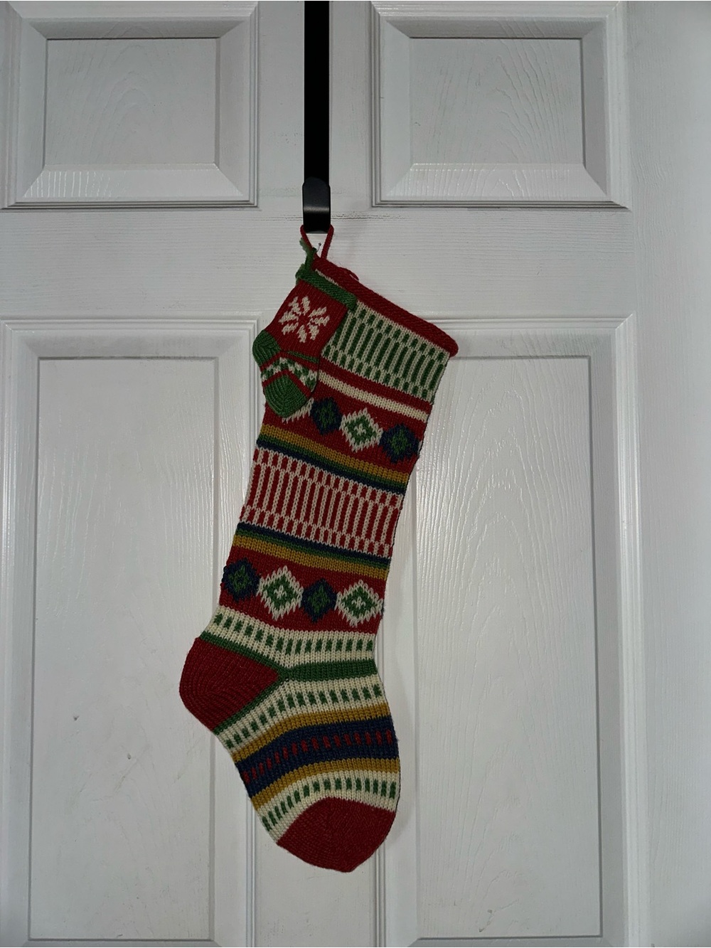 NEW Christmas Mantel Stocking Hand-Knit Wool Colorful Crochet